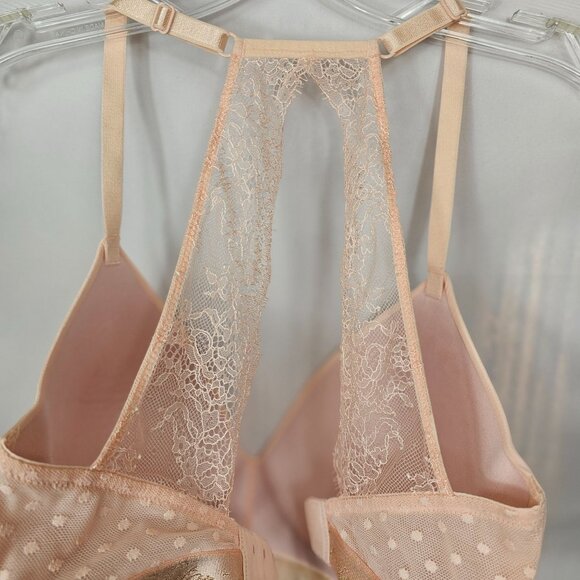 Victoria's Secret Bra 34DD T-Shirt Light Peach Lace Back Wireless Lightly Lined - Picture 3 of 16